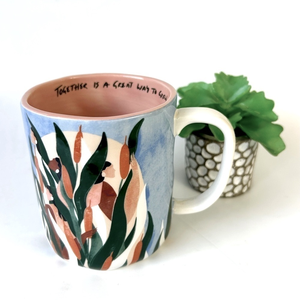 Anthropologie Maggie Stephenson Happiness Blooms Mug Coffee Cup Together Grow